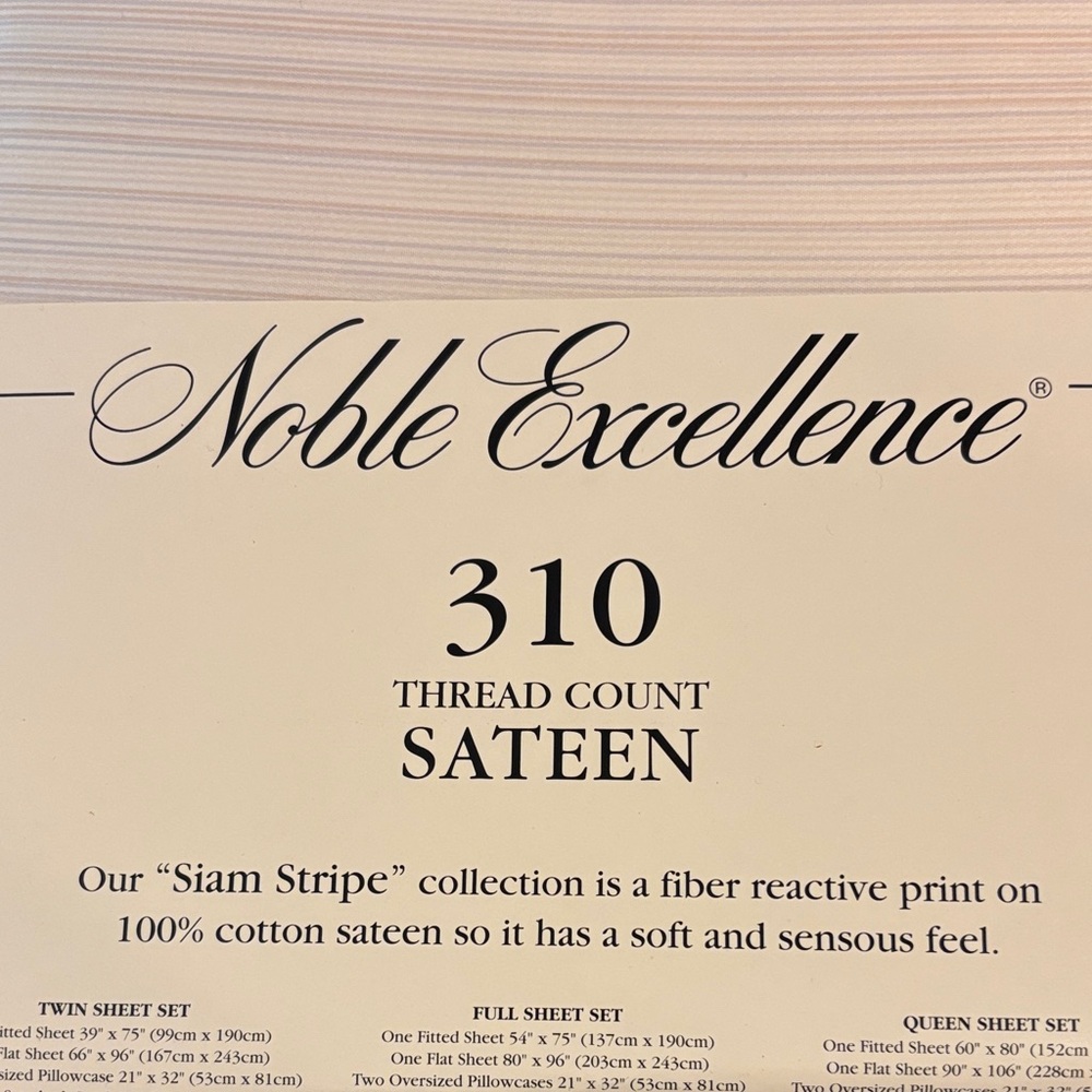 Sheet set 3 piece new twin 310 thread count sateen Noble Excellence Siam stripe
